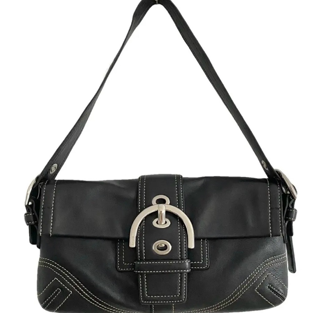 COACH 8A05 Soho Buckle Shoulder Bag handbag Black Leather Y2K Vintage